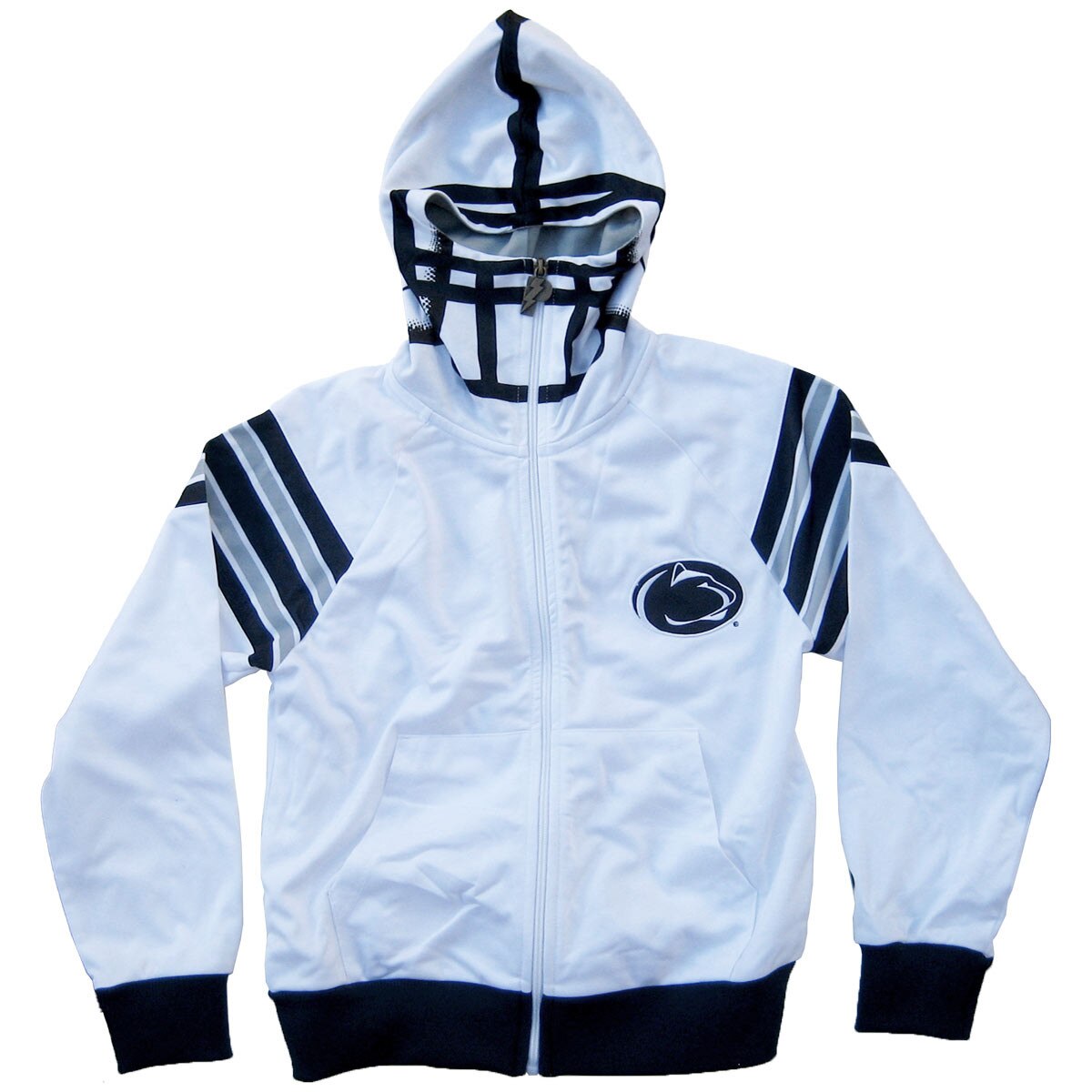 white full zip youth hooded helmet sweatshirt with Penn State Athletic Logo on left chest